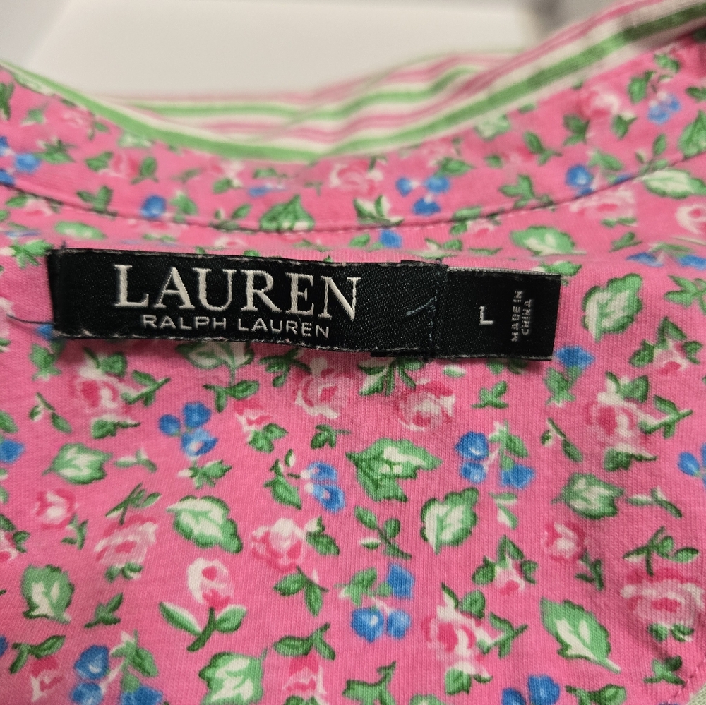 Lauren Ralph Lauren Pajama Womens Size L Pink Green Striped Gown Long Sleeve - Picture 11 of 13